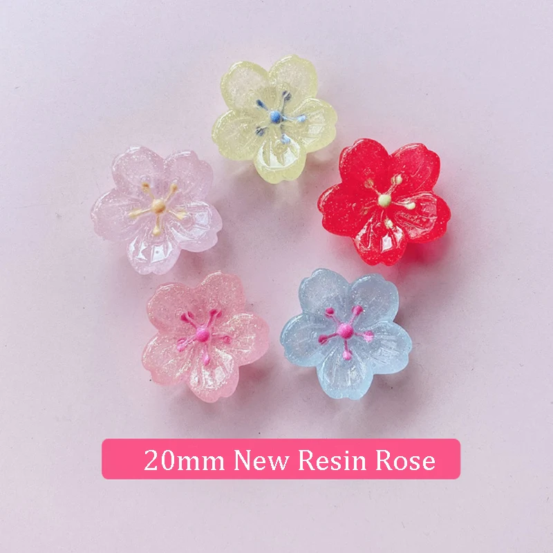 10Pcs Glitter Cherry Blossom Flowers Resin Jewelry Accessories Hairpin Hair Ring Jewelry Material DIY Appliques Phone Deco Part