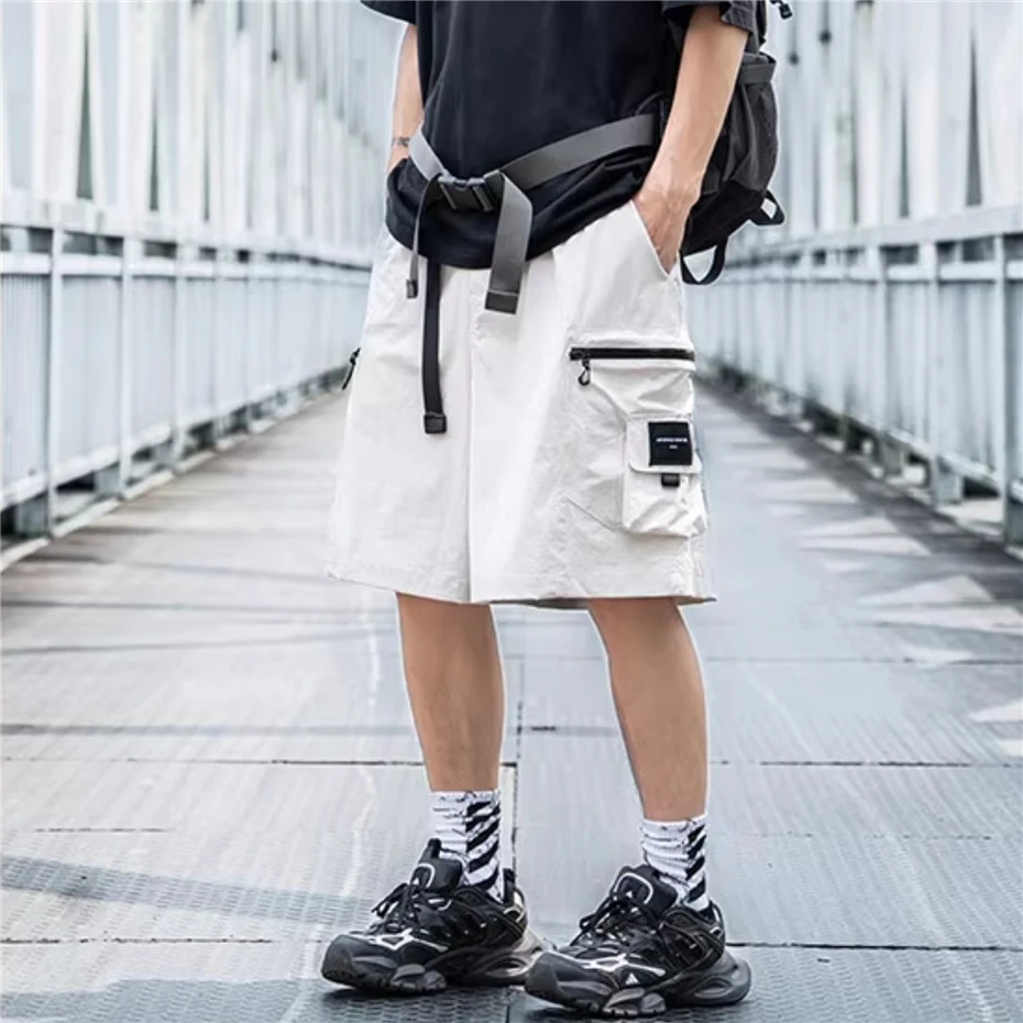 

Летние тактические короткие мужские брюки-карго в стиле панк в стиле хип-хоп, десантник с большими карманами, уличная техническая одежда, мешковатые повседневные шорты до колена, мужские