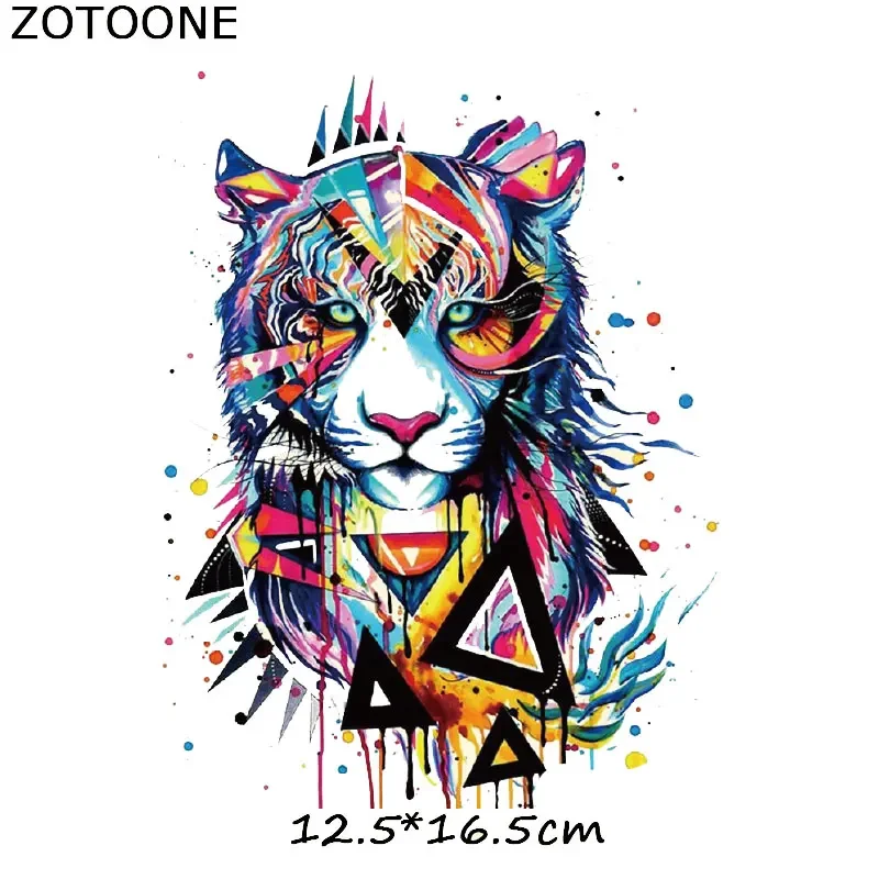 ZOTOONE Iron on Transfers for Clothes Colorful Animal Patches Cartoon Lion Patch for Kids Ironing Thermal Sticker DIY Applique D