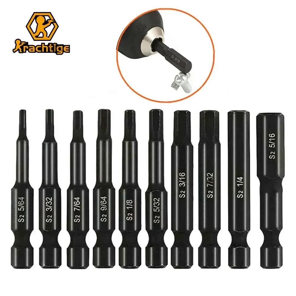 

Krachtige 10Pcs 1/4" Diameter Quick Release Shank Magnetic Screwdriver Bit Set SAE/Metric Hex Head Allen Wrench Drill Bit Set