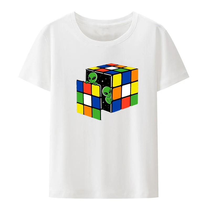 Space Cube Funny Print T-shirt Breathable Summer Clothes Clothing Roupas Masculinas Camisa Creative Blouse Casual Style