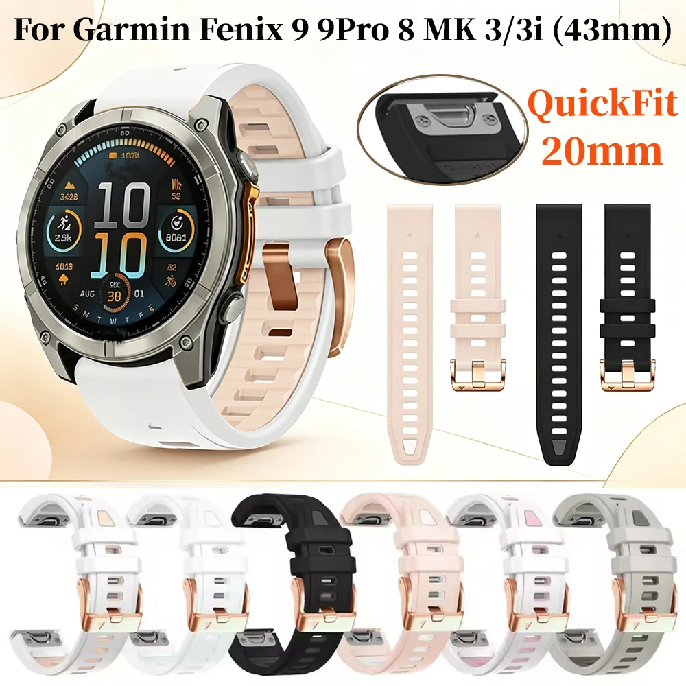 QuickFit 20mm Silikon-Uhrenarmband für Garmin Fenix 9 43mm, Fenix 9 Pro 43mm, Descent Mk3 Mk3i Ersatz-Armband für Damen und Herren
