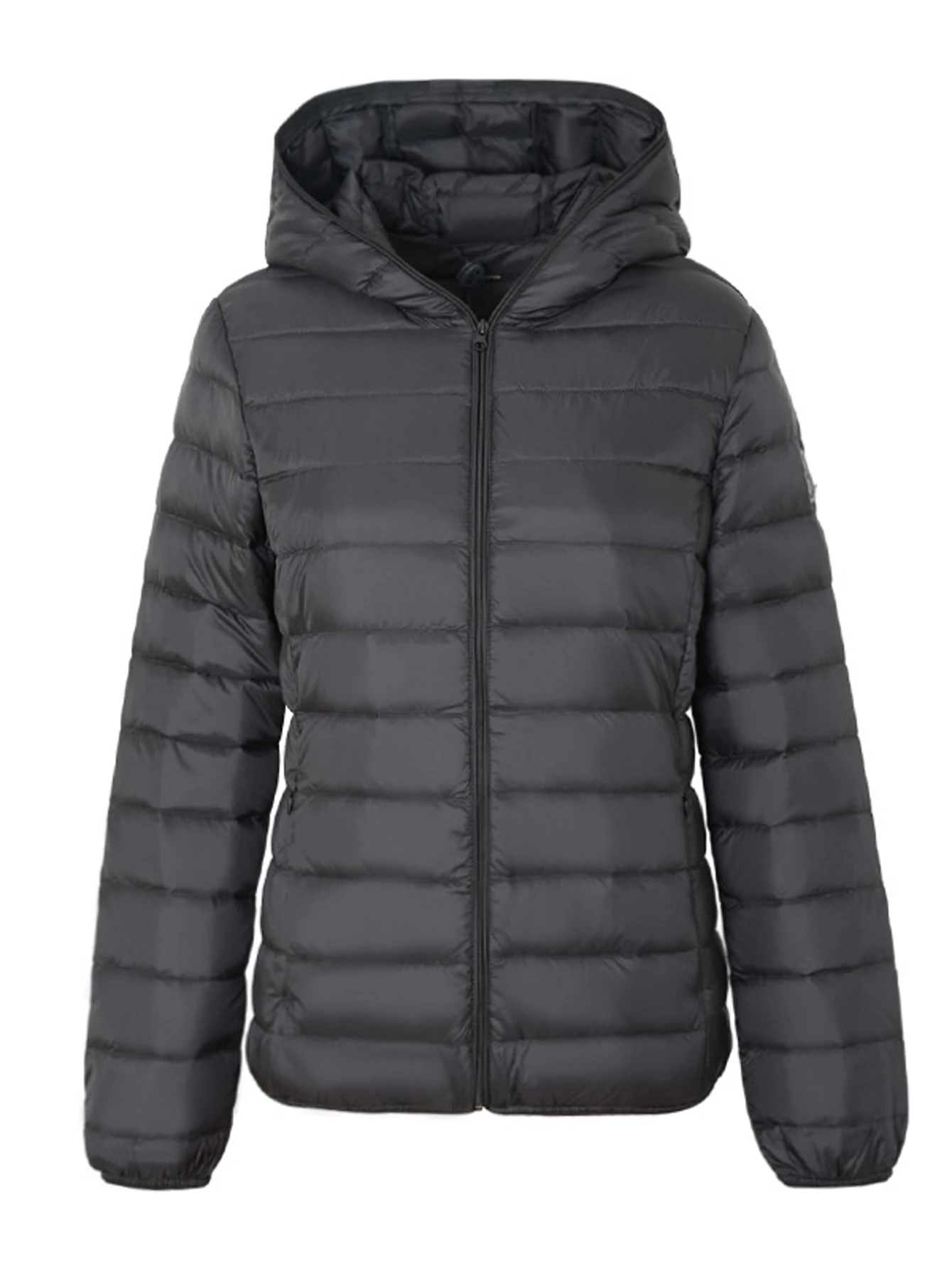 سترة نسائية للخريف والشتاء بسيطة بلون سادة وأكمام طويلة مع قلنسوة وسحاب كاجوال