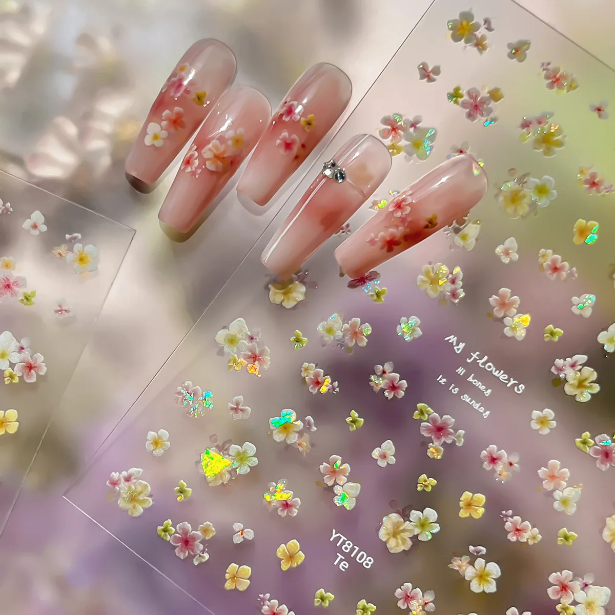 

1pcs Spring Summer Flower Nail Art Sticker Flower Nail Art Sticker YT8107 Self-adhesive Nail Art Sticker Floral Nail Art