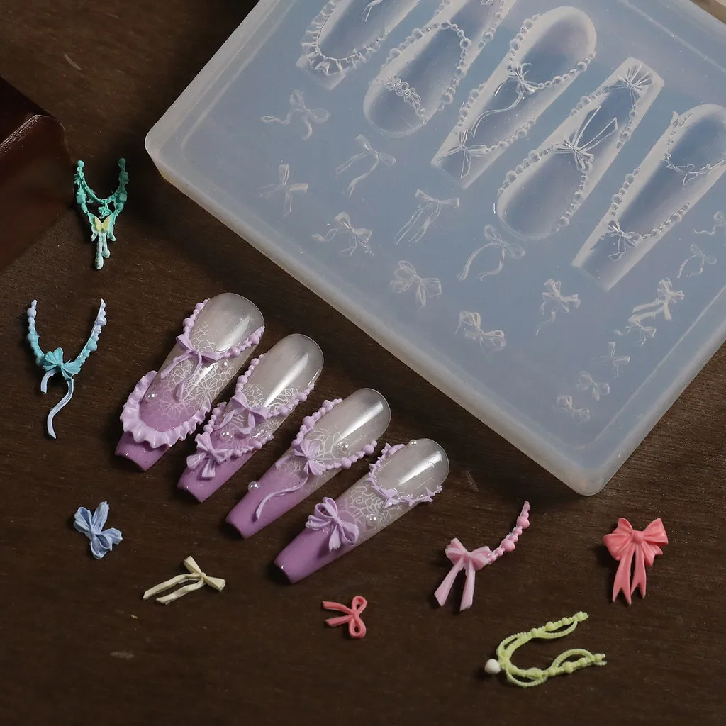 Moule 3D en Silicone souple pour Nail Art, outil de sculpture, nœud pour Nail Art, colle de gaufrage, modèle de manucure, outils de pochoir pour Nail Art
