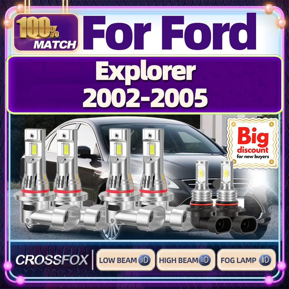 

CROSSFOX【For Ford Explorer 2002-2005】Turbo Canbus Car LED Headlight Bulbs Ultra Bright High Low Beam Headlamp Ampoule Fog Lamp
