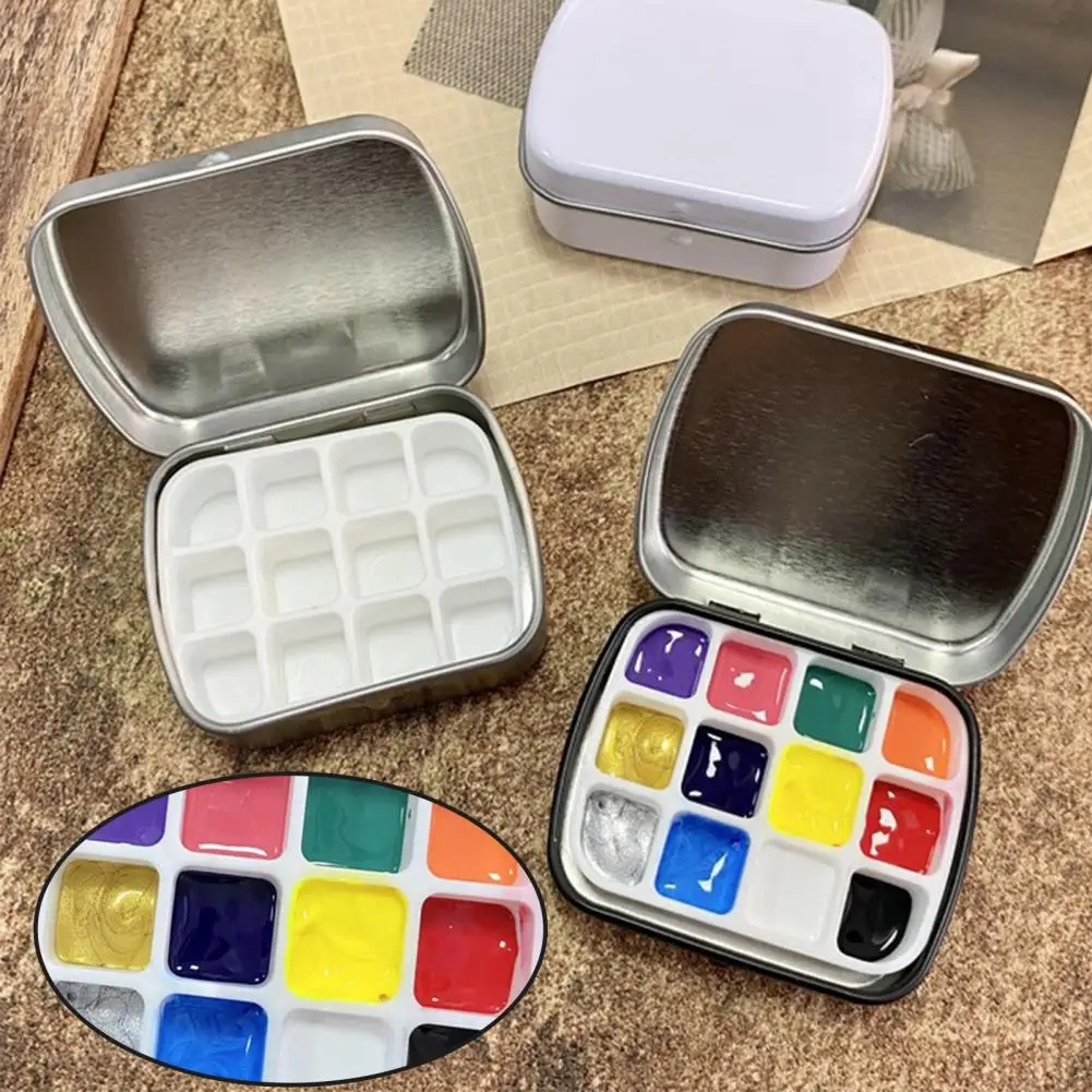 Easy-to-clean Watercolor Palette Portable Watercolor Nail Polish Storage Box for Travel 12 Grids Design Mini Size for Outdoor