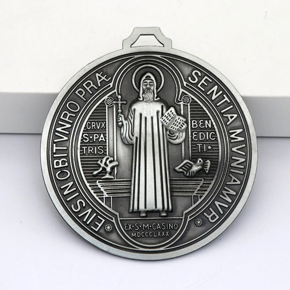 Extra Large Saint Benito Medal Vintage Brass 5 Inch Saint Benedict Round Prize Home Decor Pendant Zinc Alloy