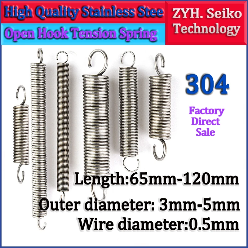 

Wire diameter 0.5mm 304 Stainless Steel Tension spring S Hook Round hook Coil Pullback Extension Tension metal Spring wire