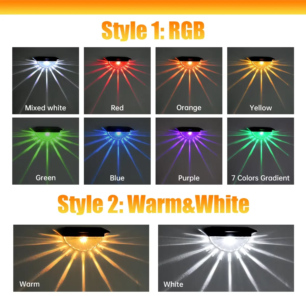 Outdoor Solar Deck Lights, Waterproof LED Step Lights Warm White & Color Changing, Solar Powered Fence Lights for Yard Garden