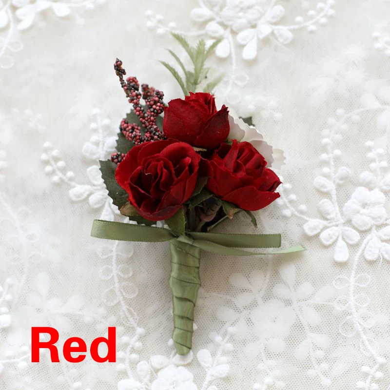 Boutonnière de rose de marié, fleurs artificielles en plastique, épingle trempée d'homme, boutonnière de corsage, décor de fête de mariage