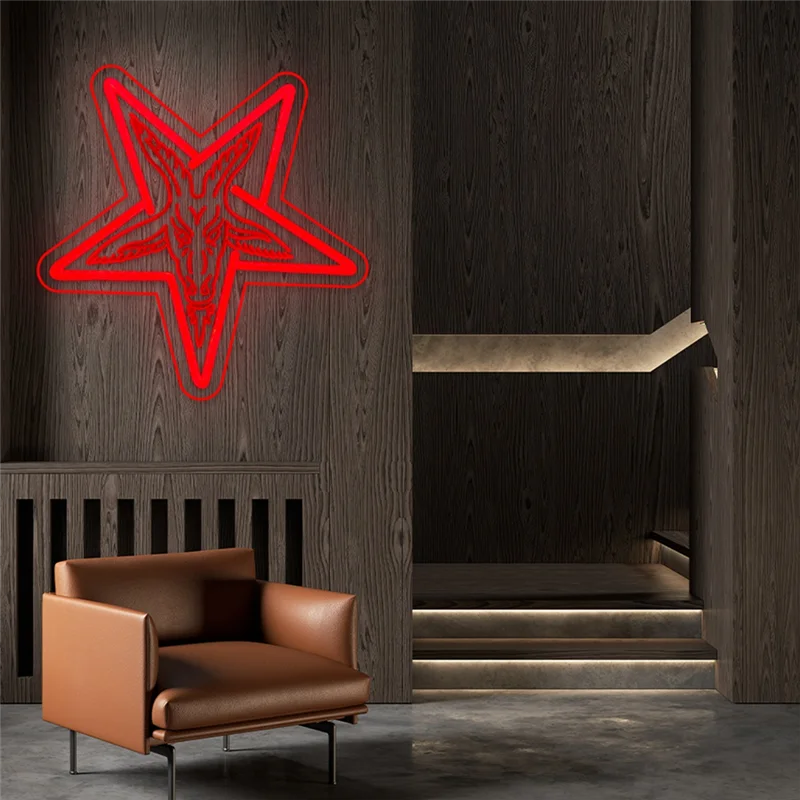 ABBO-Baphomet Gothic Neon Sign Wall Lamp, Three-Dimensional Inverted Five-Pointed Star Design, Ideal For Home Decor