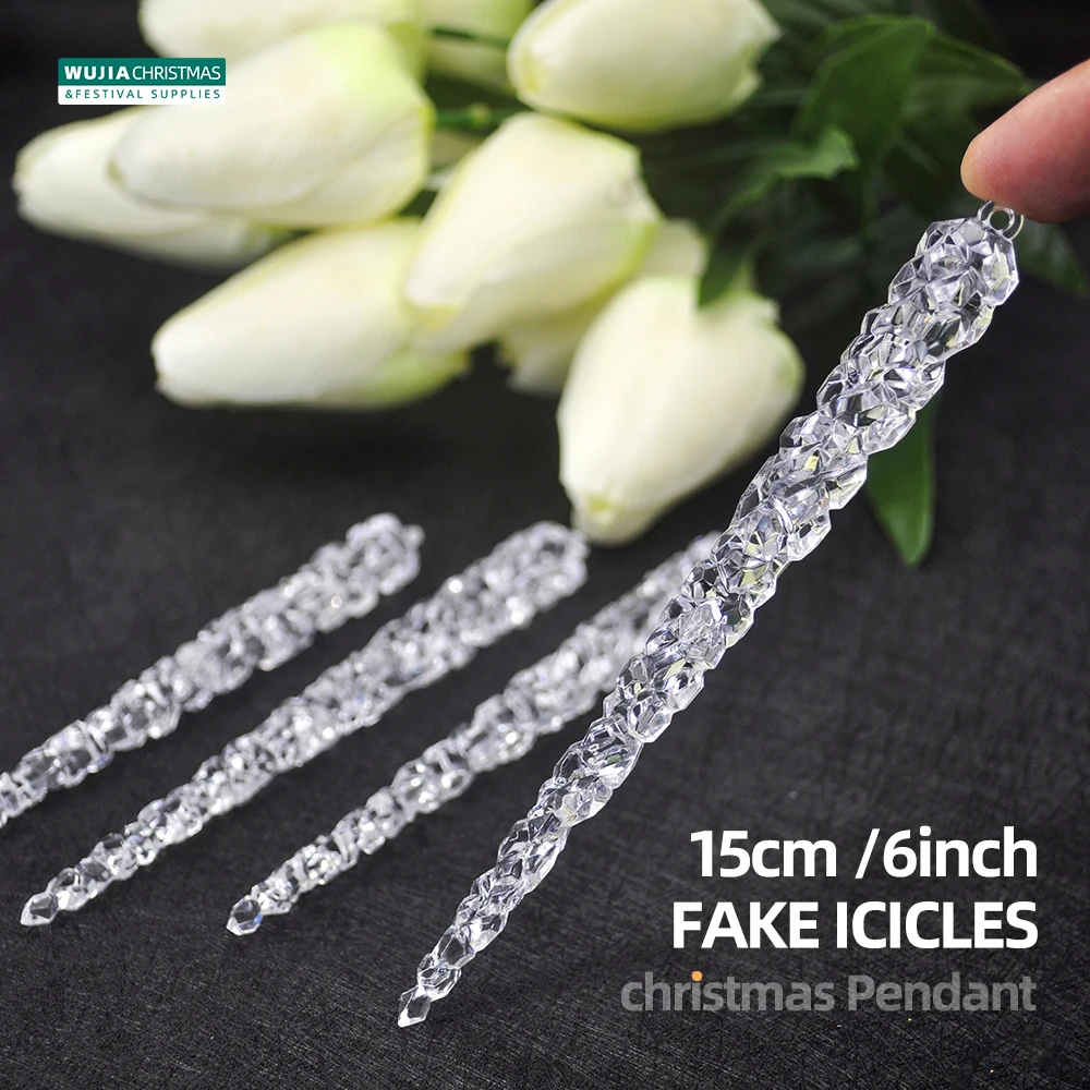 6pcs 15cm Christmas Decoration Simulation Ice Xmas Tree Hanging Artificial Clear Fake Icicle For Winter Party Home Decor Navidad