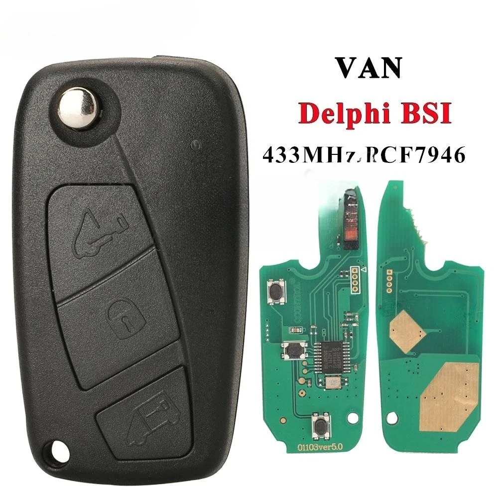 

Flip Remote Car Key for VAN Fiat Fiorino 500 Doblo Grande Punto Punto Evo Punto Qubo 2/3BTN 433MHz PCF7946 Delphi BSI