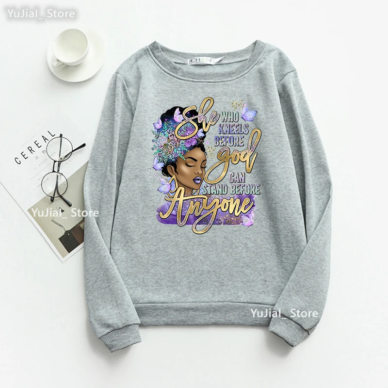 Ela que se ajoelha diante de deus pode estar diante de qualquer um impressão gráfica moletom feminino preto meninas magia hoodies harajuku agasalho