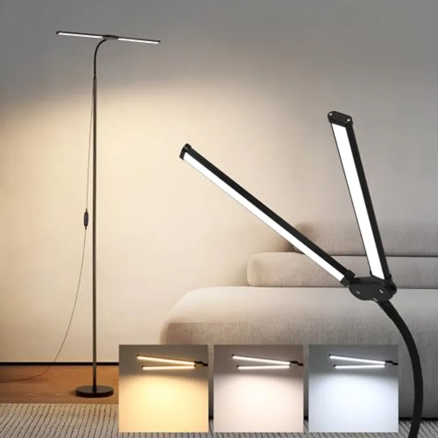 18W LED Floor Lamp, Extended Flexible Gooseneck, Eye-Caring 3 Color Modes and 10 Brightness Levels, 4 Detachable Poles, USB Sta