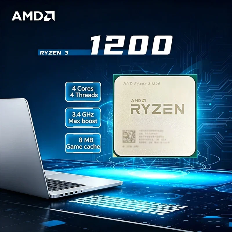 AMD Ryzen 3 1200 Processor 4-Core 4-Thread 3.1GHz Base 3.4GHz Max Boost AM4 Socket L3 Cache 14nm 65W TDP Unlocked Desktop CPU
