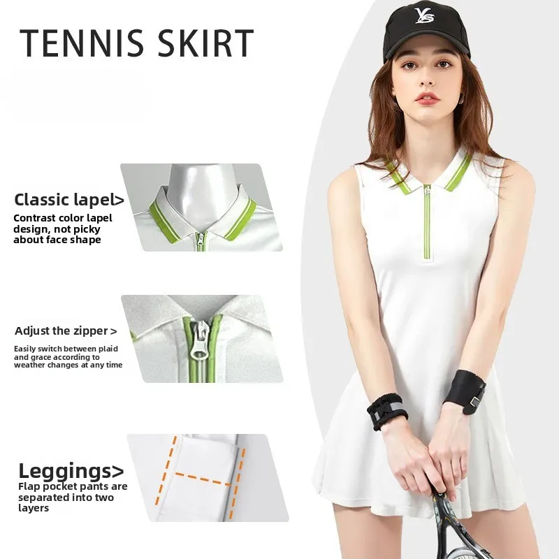 Nowy damski strój tenisowy, letnia odzież tenisowa, sukienka sportowa do badmintona, dwuczęściowy zestaw z krótką spódniczką