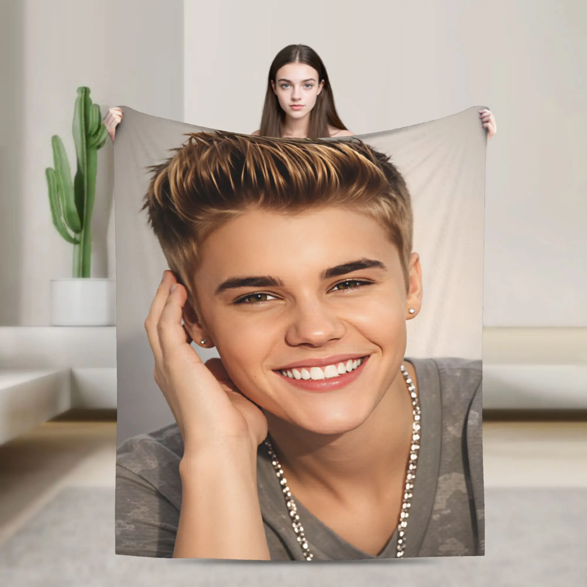 Justin Bieber Young Laugh Portrait Flannel Blankets Warm Bedding Throws for Living Room Decorative Bedspread Sofa Bed Cover
