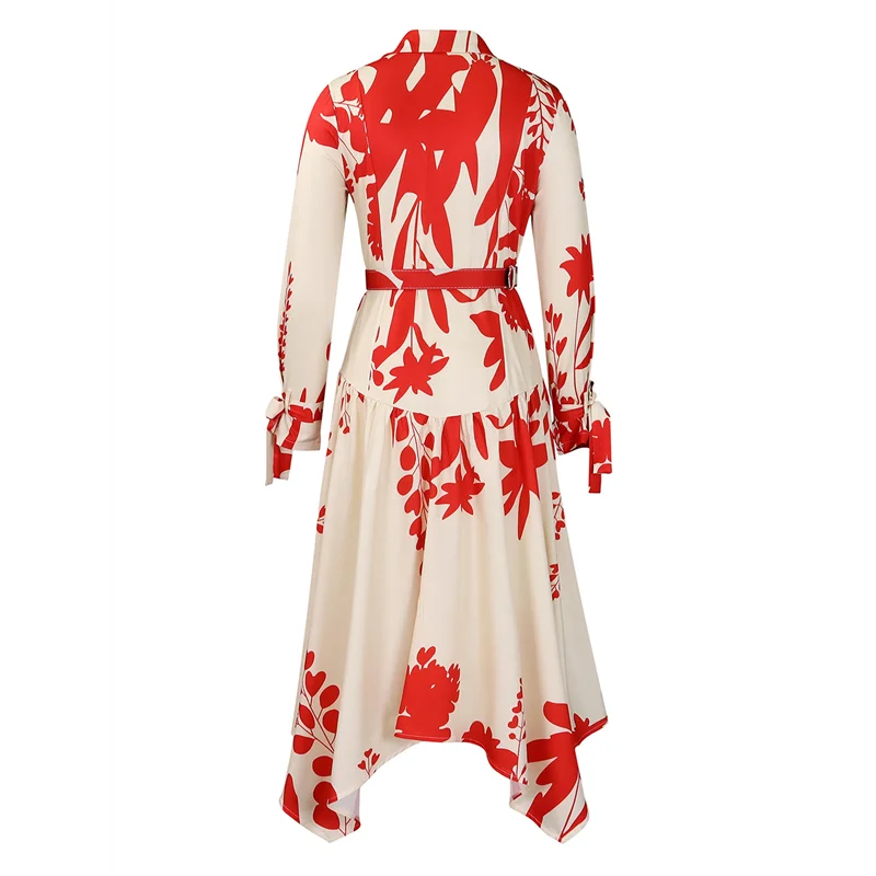 ASDS-ชุดเดรสลายดอกไม้ฤดูใบไม้ร่วงของผู้หญิง Boho แขนยาว Midi Sundress Flowy Dress