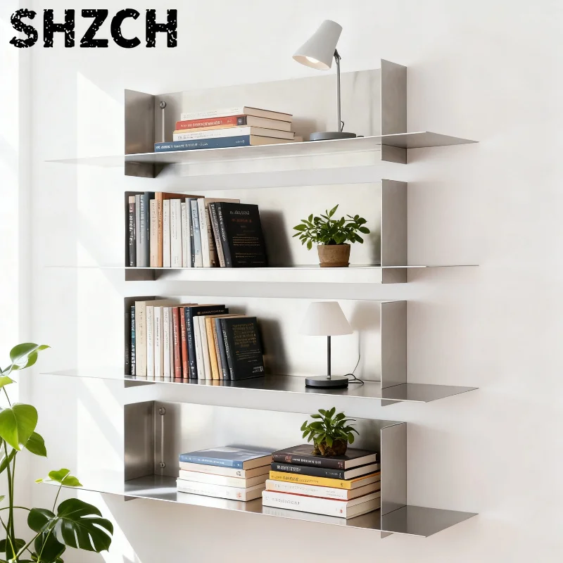 ‌Industrial Wall Floating Bookshelf Creative Modular Storage Rack Living Room Display Organizer Stainless Steel Retail Shelf