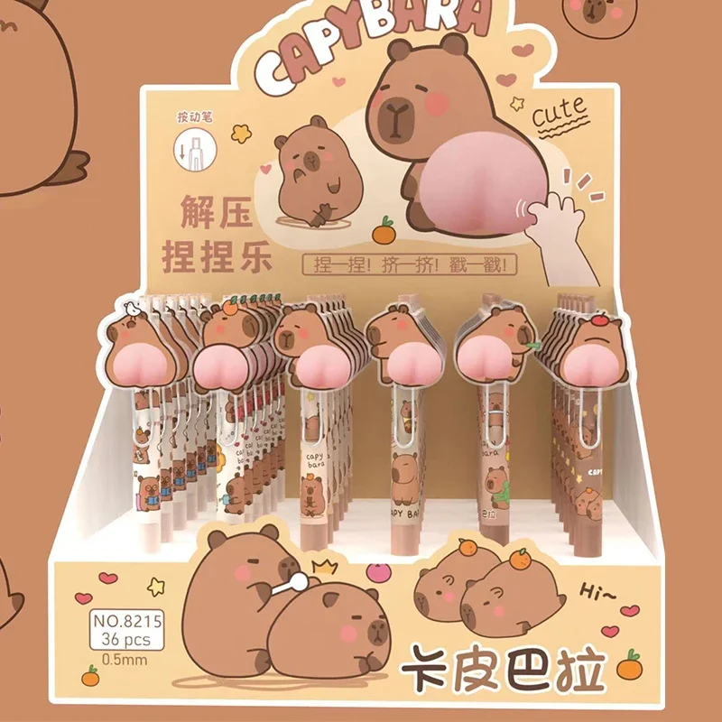 Imagem -02 - Capybara Cartoon Ballpoint Gel Canetas Canetas Mecânicas Papelaria Coreano Imprensa Canetas Bonito Brinquedos para Crianças Presente Kawaii 0.5 mm Pcs por Conjunto