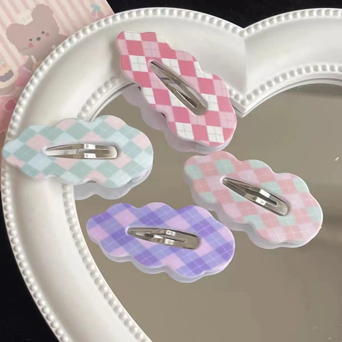8PC Fashion College-style Plaid Cloud BB Hair Side Clips Vintage Hairpin for Girls Women Korean Hair Accessories