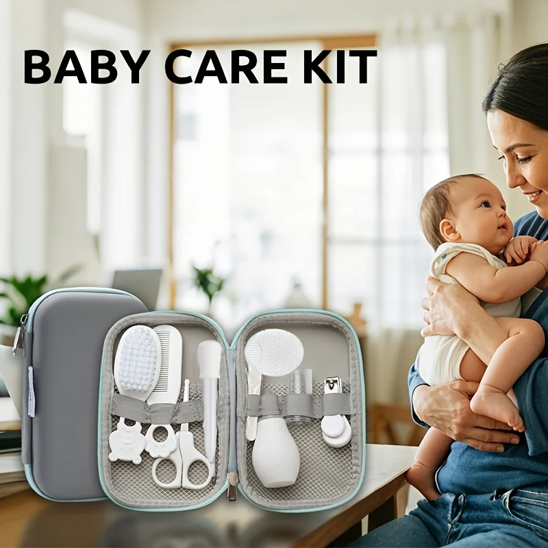 

Набор для ухода за младенцами, 9 предметов в упаковке, с дорожным футляром, безопасный набор для ухода, включая: пипетку для кормления, очиститель для носа, кусачки для ногтей, расческу, щетки и т.д.
