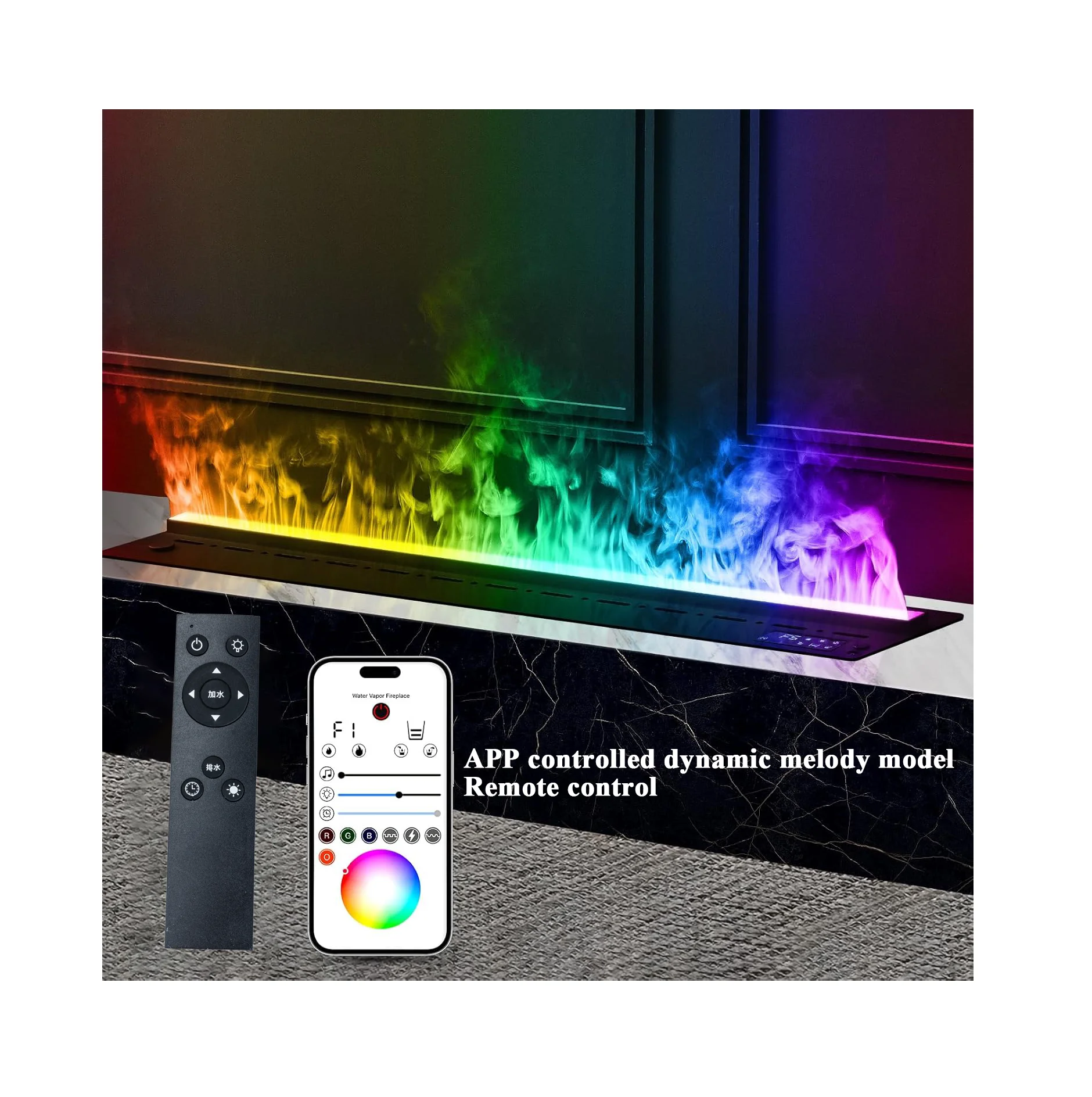 1500mm Remote Smart App Vapor 7 Color Flames Steam 3D Fireplace 59inch Automatic Water Control Connected Water Vapor Fireplace