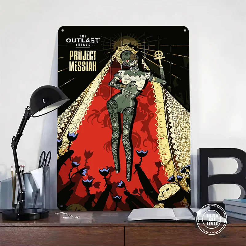 The Outlast Trials Project Messiah 3D Texture Printed Poster Custom Vintage Metal Tin Plate Sign for Wall Art Funny Signs Decor
