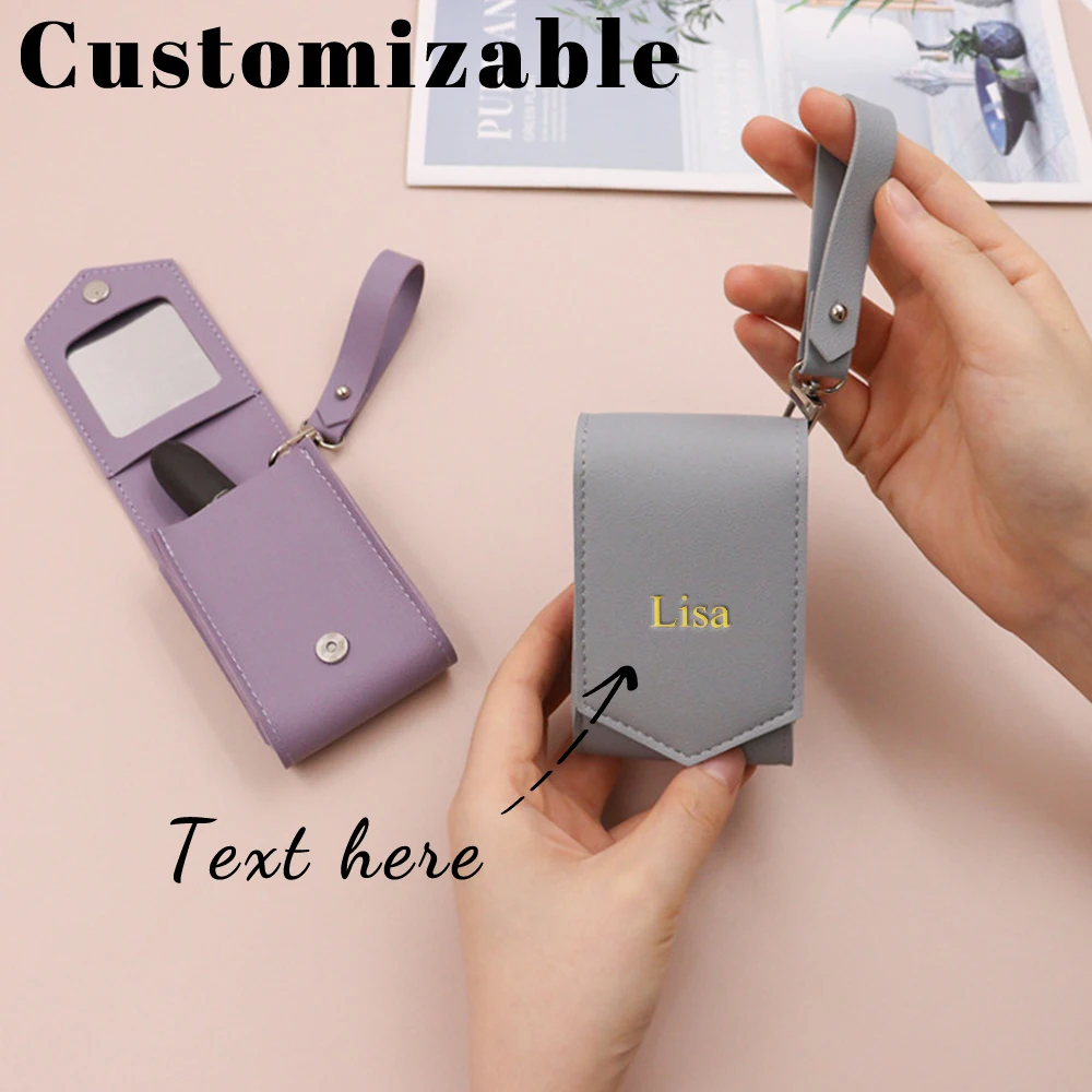 Personalisierbare Leder-Lippenstifttasche mit Spiegel, PU-Leder-Box für Lipgloss, Parfümproben und Kosmetik