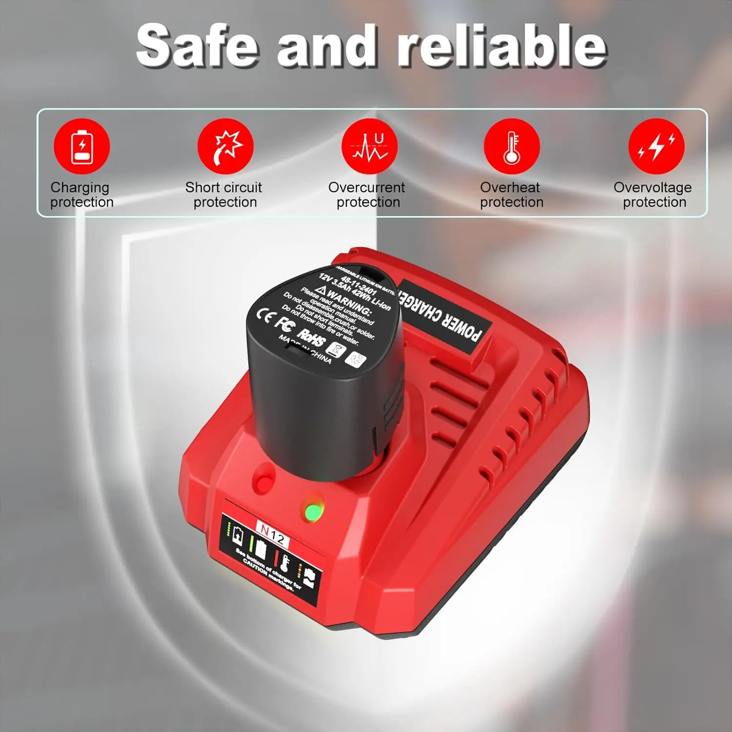 Para Milwaukee M12 N12 batería de iones de litio de repuesto carga rápida 3A 48-11-2401 48-11-2402 C12B C12BX