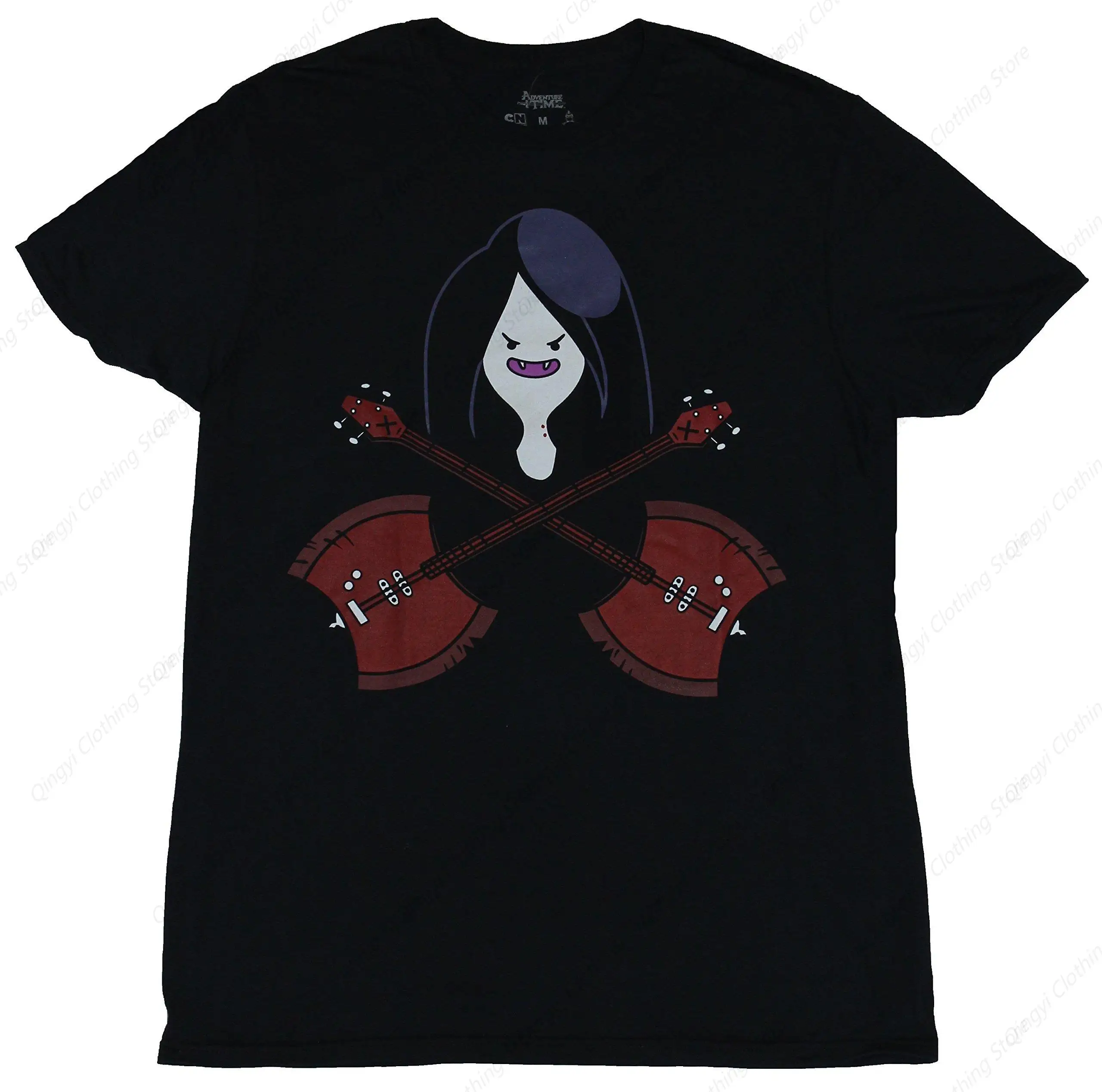 Adventure Time Mens T-Shirt - Marceline Smiling Over Crossed Axe Guitars