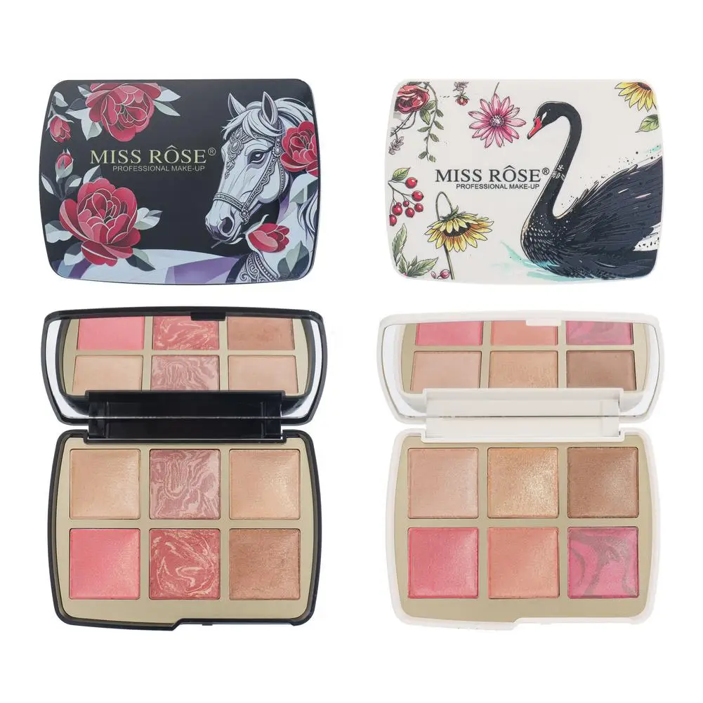6-in-1 Palette Blush,Contour,And Highlighter,Matte Shimmer Fine Glitter Creamy Smooth Blendable Cosmetic Disk
