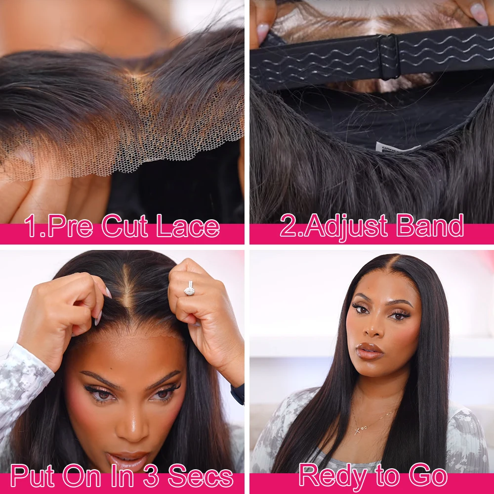 Glueless Cabelo Humano Lace Frontal Peruca, Osso Straight Lace Front Perucas, Wear and Go, 250 Densidade, HD, 13x6