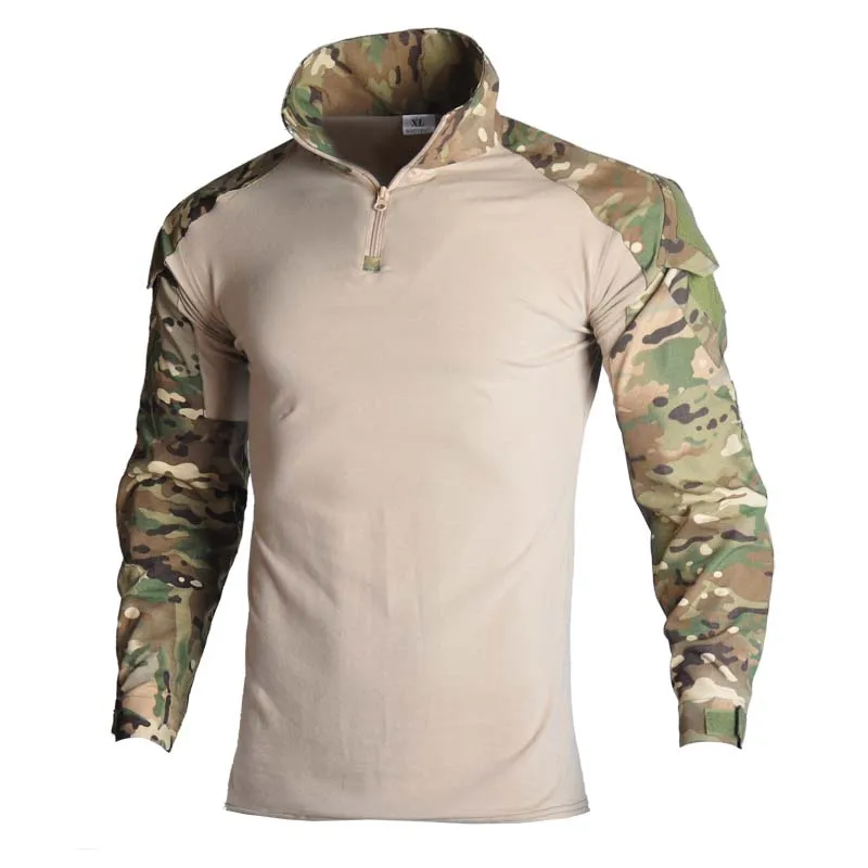 Combat T Shirt Men Long Sleeve Tactical Shirt Safari Camo Cotton Military Shirt Hunting Clothes Outdoor T Shirts Windproof New