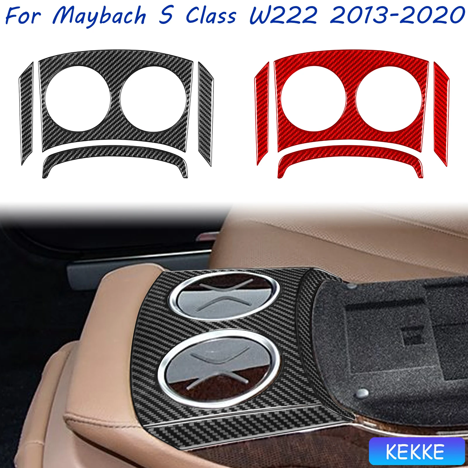 For Mercedes Benz Maybach S Class W222 2013-2020 Auto Rear Cup Holder Panel Carbon Fiber Decorative Car Accessory Sticker