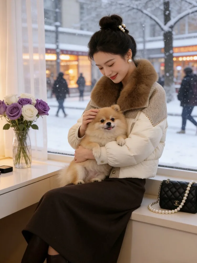 

Теплая зимняя женская куртка из хлопка с вязаными вставками, новая коллекция, маленький размер, нежный и элегантный стиль.