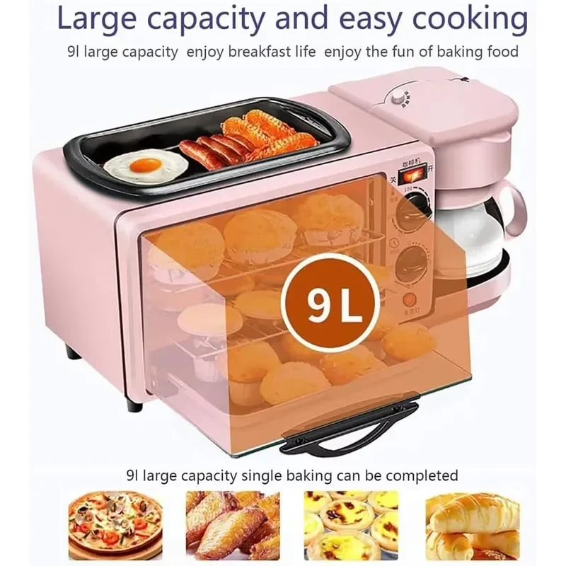 3 in 1 Breakfast Machine Coffee Maker Toaster Oven Frying Pan Multi Function Kitchen Appliance Electric Cooking Station for