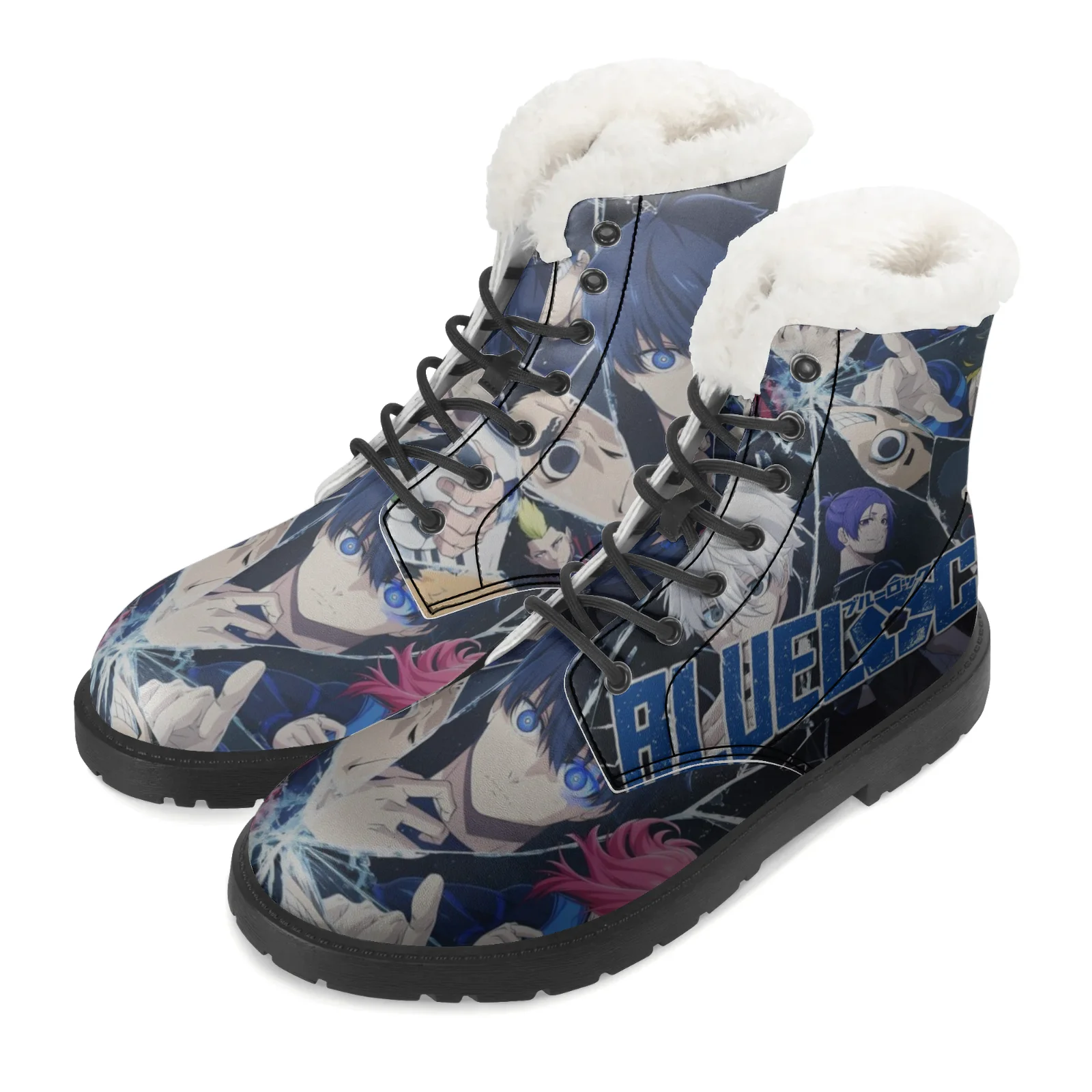 أنيمي الأزرق قفل أفخم الأحذية حذاء الثلج عالي الرقبة دافئ للرجال النساء الشتاء خارج الأحذية عدم الانزلاق عالية أعلى الأحذية حجم EU35-48
