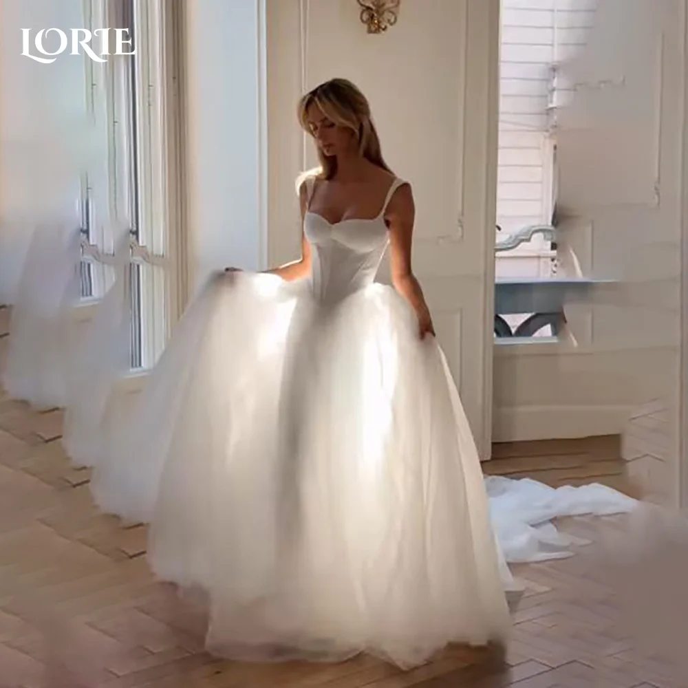 

LORIE Lace Beach Wedding Dresses Strapless A-Line Satin Bride Gown Illusion Princess Bridal Dress vestidos de novia Customized