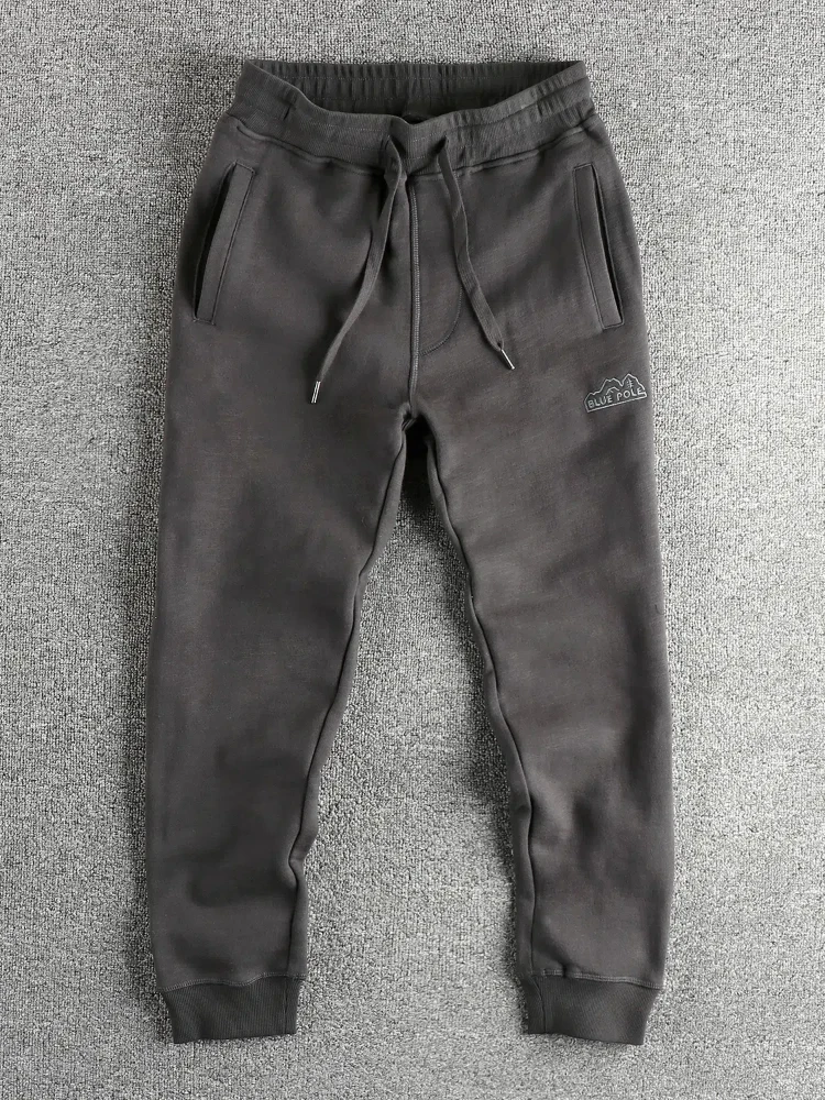 2024 Autumn New American Retro Thick Velvet Letter Embroidery Sweatpants Men\'s Simple 100% Cotton Washed Drawstring Casual Pants