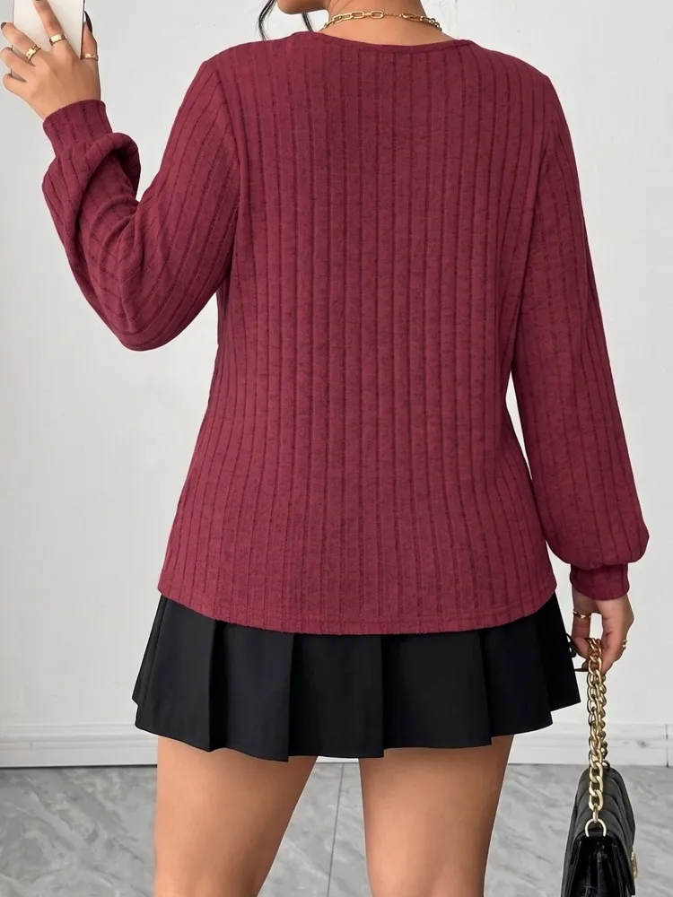 Women's Plus Size L-3XL Casual Knitted Long Sleeve Knitting Sweater Loose T-shirt Sports Outdoor Top Women Clothing Oversized view 5