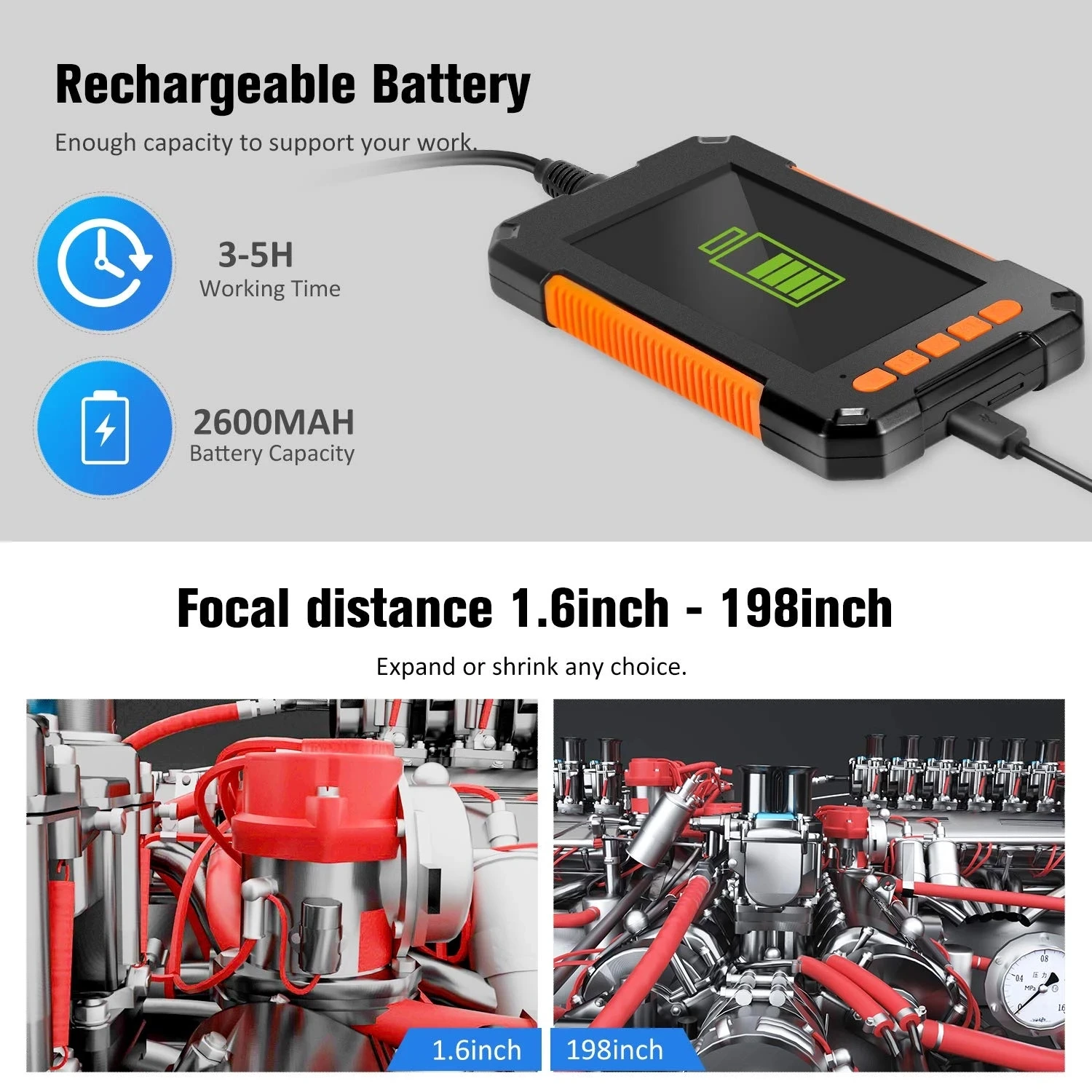 P40 8mm Single Dual Lens Industrial Endoscope 1080P 4.3 