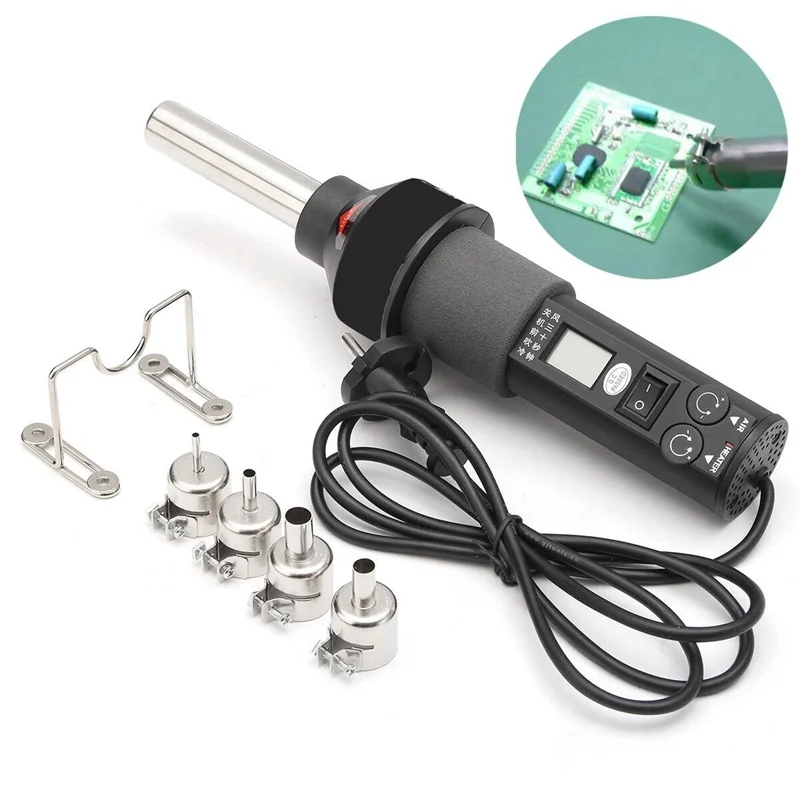 EU Plug 220V 450W LCD Adjustable Temperature Hot Air Rework Station With 4 Nozzles Portable Hot Air Soldering Gun Free Shipping