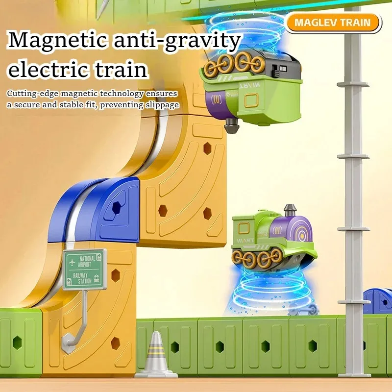 Juego de tren de pista magnética eléctrica Diy de partículas grandes creativas, bloques de construcción, juguetes educativos, regalo para niños