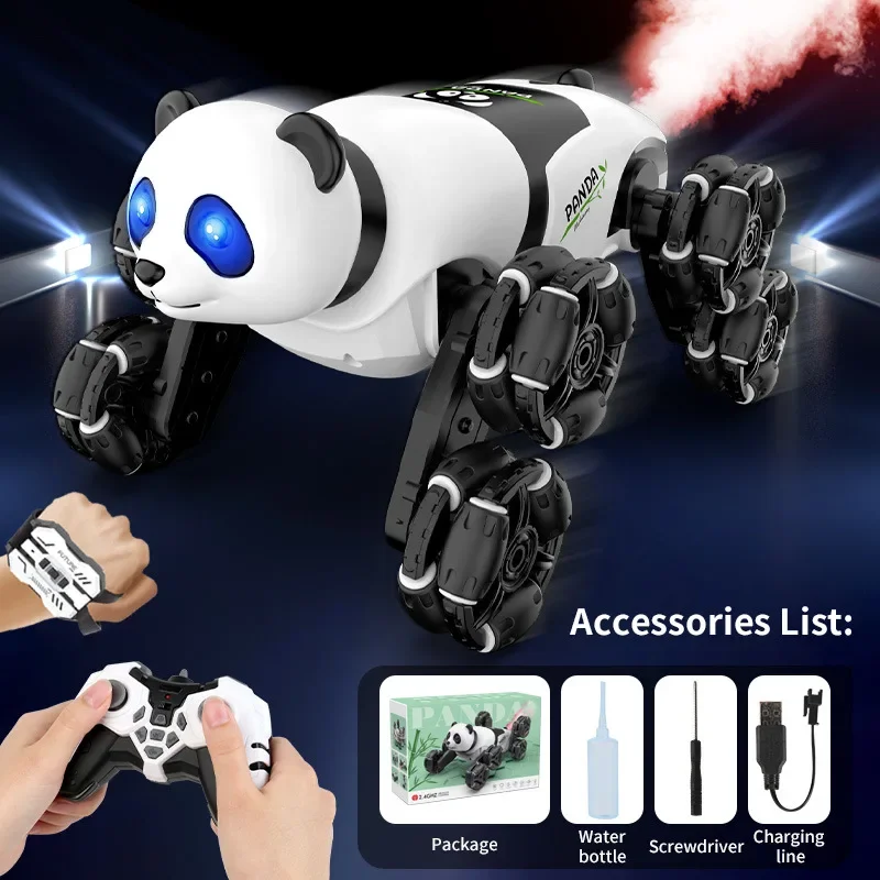 Nouveau Animal cascadeur Panda voiture huit pneus contrôle des gestes lumières fraîches musique pulvérisation télécommande cascadeur charge animal de compagnie cadeau de noël