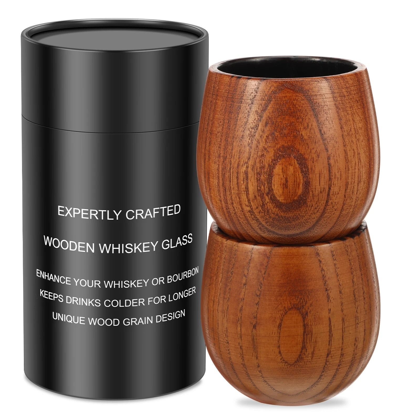 2 Pcs Wooden Wine Glass 240 ML Bourbon Whiskey Glass Handcrafted Cocktail Cup Charred Wood Whiskey Cups for Kitchen Bar Gadgets