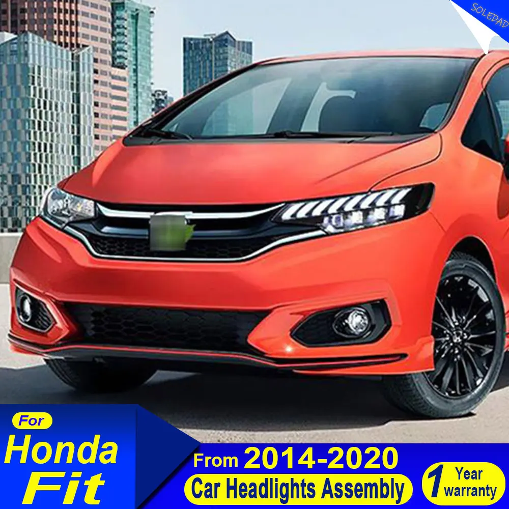

Car LED Headlights for Honda Fit Jazz 2014-2020 Head Lamp LED DRL Red Evil Eye Dynamic Signal lights headlights Assembly