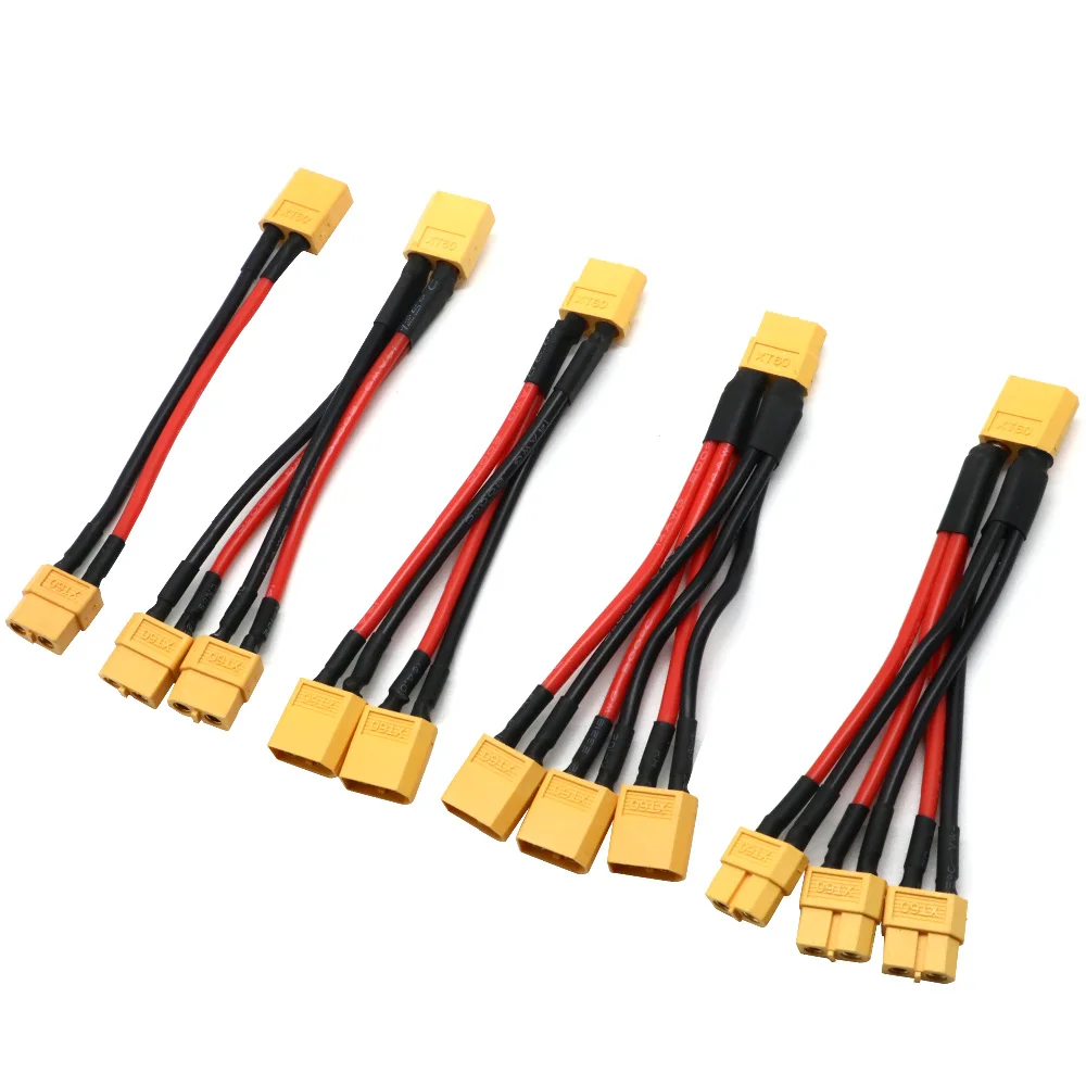 Conector de batería paralelo XT60 1 a 2 1 a 3, Cable macho/hembra, extensión Dual Y divisor, Cable de silicona 14AWG para batería RC ESC